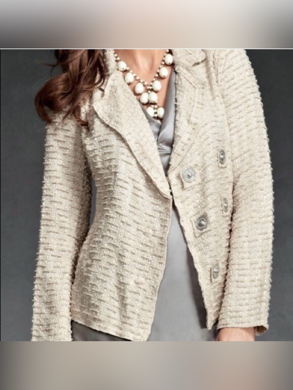 CAbi Cream Boucle Chenille Women's Blazer Jacket #985